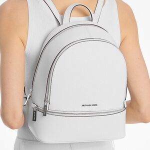 Michael Kors Rhea Medium Pebbled Leather Backpack Optic White